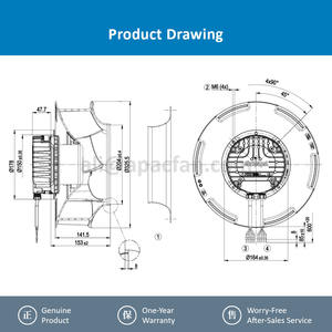 Para R3G310-RR05-H1 M3G084-DF 250mm 230VAC 50/60HZ 500W 2.2A 2360RPM 3680m3/h ODM Purificador de Aire Centrífugo Independiente - Product Image 4