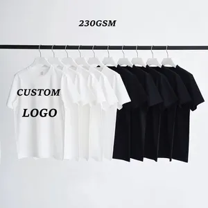 Camiseta de grandes dimensões com logotipo superior superior branco para homens, camiseta 100% de algodão orgânico de bambu penteado grosso personalizado, em massa, em branco