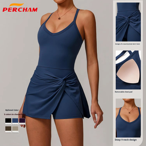 Robe de tennis pour femmes avec bretelles croisées au dos, haute élasticité, sans manches, col en V, respirante, vêtements de sport, logo personnalisé, robe de yoga, robe de golf - Product Image 1