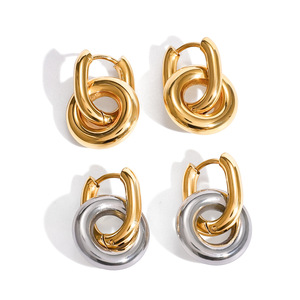 Geometric Double <b>Hoop</b> <b>Earrings</b> Stainless Steel Gold <b>Silver</b> Color Women Fashion Jewelry Gift <b>Earrings</b> - Product Image 5