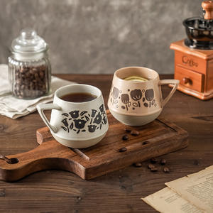 Taza redonda simple de cerámica pintada a mano, taza creativa para agua, taza de café de cerámica rústica. - Product Image 4