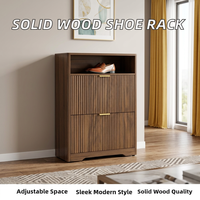 Meuble à chaussures en bois rainuré fin, étagère à chaussures avec tiroir rabattable et plateau supérieur ouvert, armoire de rangement pour chaussures d'entrée