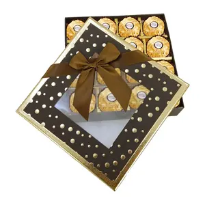 Prezzo di fabbrica cartone di lusso cartone marrone carta da stampa regalo scatola di imballaggio al cioccolato con fiocco in nastro inserto per finestra trasparente