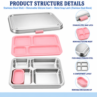 Boîte à lunch bento en acier inoxydable, étanche, 4 compartiments, 1240 ml, compatible congélateur, sans BPA, pour adultes
