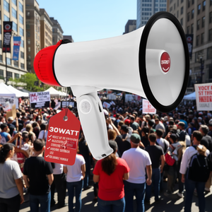 Mégaphone Etoke 30W blanc et rouge, enceinte portable PA avec contrôle du volume pour utilisation en extérieur - Product Image 2