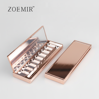 Palette de fards à paupières de luxe 9 couleurs, étui rectangulaire rose doré personnalisé avec miroir, étui pour blush et illuminateur, vente en gros