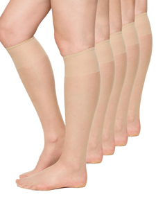 Confezione da 5 <span class=keywords><strong>Calze</strong></span> Sottili al Ginocchio in Nylon Trasparente 15 <span class=keywords><strong>DEN</strong></span>, Lucide e Setose, con Ampia Fascia Elastica Comoda, da Donna, Tinta Unita, per Primavera e Uso Quotidiano - Product Image 1