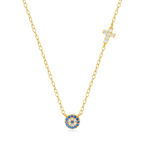 Collana con ciondolo a croce con occhio turco blu in argento sterling 925 con pavé di zirconi cubici per donna, regalo per feste, compleanni e San Valentino. - Product Image 1