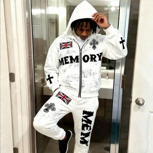 Conjunto Deportivo Personalizado con Logotipo para Hombre, Sudadera con Capucha y Cremallera Oversize con Estampado DTG, Pantalones Deportivos, Ropa Deportiva Casual Americana de 2 Piezas - Product Image 2