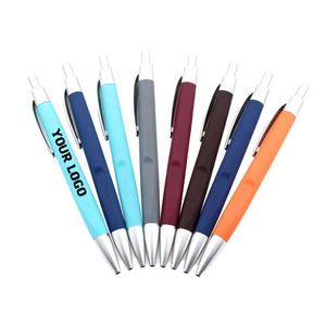 Stylo bille de 1,0 mm orange avec revêtement en caoutchouc, personnalisable avec logo, idéal pour promotion hôtelière, cadeaux promotionnels, option économique, cadeaux sur mesure - Product Image 1