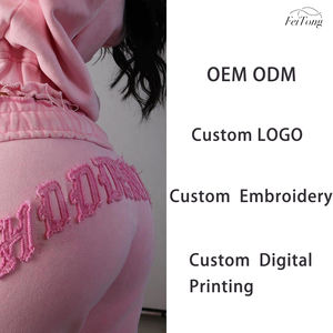 Nouvel Ensemble Streetwear Pour Femme avec Sweat à Capuche Zippé Court Oversize Effet Usé et Délavé et Pantalon de Jogging avec Écusson Brodé Personnalisé - Product Image 4