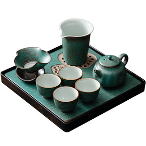 Juego de té de cerámica retro estilo Kung Fu con tetera, tazas y bandeja para uso en el hogar u oficina, cerámica Dehua, estilo simple. - Product Image 5