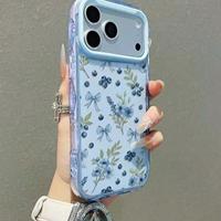 Coque de téléphone portable tendance à fleurs bleues pour iPhone 16 15 17 Air Pro Max, coque antichoc, étui arrière en gel ondulé