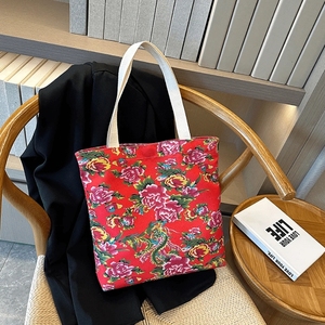 Sac fourre-tout en toile recyclée écologique grande capacité, style nord-est, motif floral, sac à bandoulière pour femme - Product Image 4