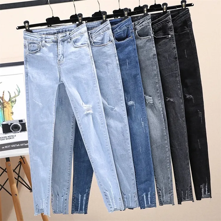 Casual Hosen Lager Jeans benutzer definierte zerstörte Jeans Jeans zerrissen Röhrenjeans Männer Überschuss Lager Lose Clearance gebrauchte Kleidung