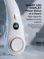 Ventilateur de cou sans pales rechargeable à livraison rapide, portable pour extérieur, 3 vitesses réglables, mains libres, en plastique