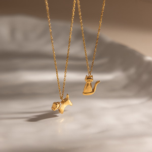 Collier plaqué or en forme d'animal, pendentif chat chien, cadeau pour couple, bijoux tendance, chaîne à breloques, pendentifs thématiques en acier inoxydable 18K - Product Image 2