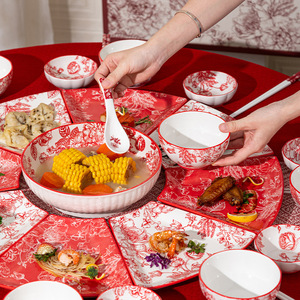 畅销陶瓷餐具套装碗盘釉下玫瑰皇后图案耐用时尚带礼品盒包装 - Product Image 4