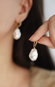 Women's Stainless Steel <b>Gold</b>-Plated Earrings | Baroque Shaped Pearl Twist Ear <b>Buttons</b> Wholesale - Product Image 4
