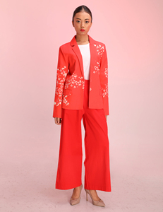 Coral Pink Printed <b>Blazer</b> with Floral Abstract Pattern Long Sleeve Tailored Jacket Premium Structured Fabric Elegant <b>Blazer</b> - Product Image 4