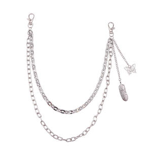 <b>Feather</b> Butterfly Tassel Pendant Double Layer Metal Trouser Chain Unisex Waist Chain Hip Hop Fashion Jewelry White K Tibetan - Product Image 5