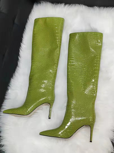 Offre Spéciale <span class=keywords><strong>Western</strong></span>  Sexy talon haut femmes <span class=keywords><strong>bottes</strong></span> dames pierre motif grande taille hiver large mollet genou <span class=keywords><strong>bottes</strong></span> hautes - Product Image 4
