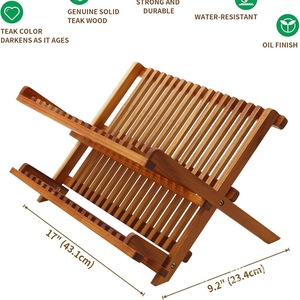 Double Layer Wooden Dish <b>Rack</b> Folding Kitchen Drain <b>Rack</b> For <b>Plates</b> Cups Storage Brown - Product Image 3