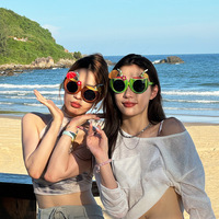 Lunettes Hawaïennes Amusantes pour Fêtes : Ballon de Plage, Cocotier, Flamant Rose, Perroquet, Crème Glacée, Fleur, Verre à Vin