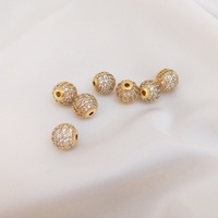Perles rondes géométriques en micro-zircon complet de 6, 8, 10 mm, plaquées or, en laiton, perles libres, breloques pour accessoires de bijoux DIY