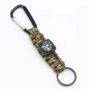 Outdoors camp rescue emergency compass umbrella rope with LED lifesaving Keychain OB001