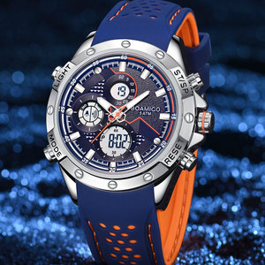นาฬิกา <span class=keywords><strong>BOAMIGO</strong></span> รุ่นใหม่ ปี 2024 แฟชั่นสีน้ำเงิน สำหรับผู้ชาย นาฬิกาดิจิตอล อนาล็อก ควอตซ์ โครโนกราฟ สายยาง กันน้ำ 50 เมตร - Product Image 1
