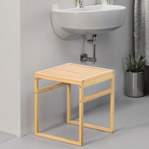 Siège de <span class=keywords><strong>douche</strong></span> carré en bambou naturel pour la maison, tabouret de rasage, <span class=keywords><strong>banc</strong></span> de bain spa avec étagère suspendue pour serviettes - Product Image 2