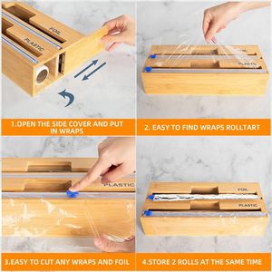 2-In-1 Bamboo Packaging Dispenser 30cm Roll Sliding Cutter Kitchen <b>Drawer</b> <b>Storage</b> Organizer Easy Cleaning - Product Image 5