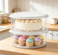 Lot de 2 boîtes de rangement rondes en plastique pour gâteaux, avec couvercle transparent, transporteur portable pour cupcakes et desserts