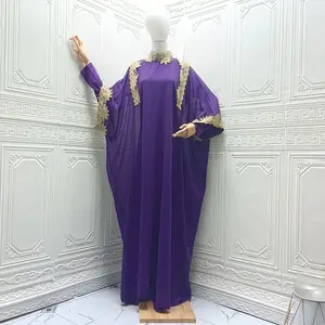 2023 새로운 뜨거운 판매 중동 느슨한 피팅 드레스 이슬람 패션 보라색 인쇄 긴 드레스 Abaya