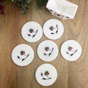 ชุดถาดรองแก้วหินอ่อนสีขาวทำด้วยมือชุดที่รองแก้วทำจากโลหะทรงสี่เหลี่ยมขนาด4x4นิ้วพร้อมขาตั้ง6ชิ้น - Product Image 2