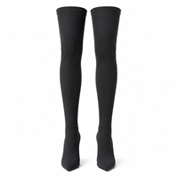 Bottes hautes noires extensibles sur mesure pour femmes, talon aiguille de 12 cm, bout pointu, chaussures de mode OEM, fournisseur chinois en gros