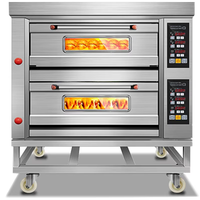 Four à gaz à double étage, 4 plateaux, grande capacité, équipement de boulangerie durable, four à convection au gaz commercial pour la cuisson du pain