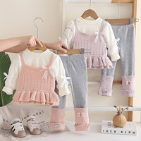 Ensemble 3 pièces pour filles : haut à volants, pantalon et haut à manches longues, tenue décontractée pour le quotidien et les jeux, printemps-automne