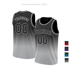 Maillots de <span class=keywords><strong>basket</strong></span>-ball européens sur mesure, imprimés, grande taille, en noir à dégradé gris, avec surpiqûres en twill pour le jeu d'équipe - Product Image 1