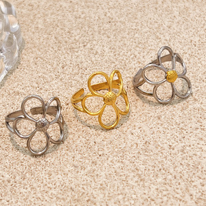 Anello in Acciaio Inossidabile <span class=keywords><strong>Y</strong></span> & S Fashion con Design a Girasole, Placcato Oro 18K Bicolore, Anello Aperto - Product Image 2