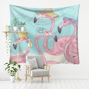 Vibrant lumineux tropical flamant rose série maison fond mur œuvre artisanat Rectangle affiche couverture Polyester tapisseries - Product Image 5