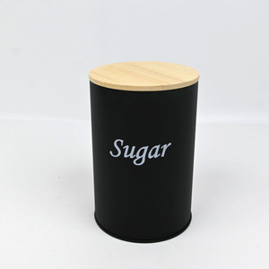Boîte de rangement cylindrique en métal pour cuisine, avec couvercle en bambou imprimé sur mesure, finition mate, pour sucre, café, thé, aliments secs - Product Image 6
