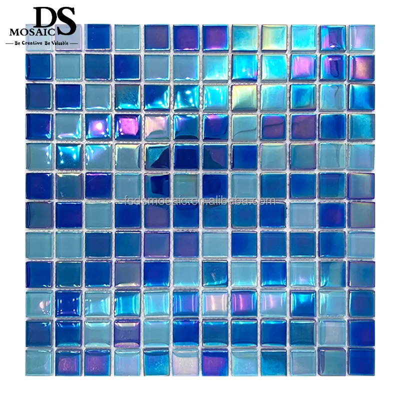 Piscina de água iridescente azul quadrado piso de mosaico de vidro e azulejo cozinha banheiro Backsplash piscina azulejos Design mosaico