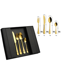 Ensemble de couverts en acier inoxydable avec logo personnalisé, cuillères et fourchettes dorées, coffret de 24 pièces, ensemble de couverts de luxe dorés pour mariage