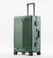 Maleta de Lujo con Carcasa Rígida de Aluminio, Candado TSA, Portavasos, Puerto de Carga, Bolsillo Frontal, Ruedas Giratorias de 360 Grados, Diseño Simple
