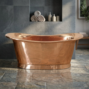 Baignoire autoportante en cuivre, finition martelée, ovale, pour bain profond, marron, pour salle de bain spa - Product Image 4