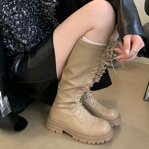 Botas de montar de lujo de alta gama para mujer, estilo western, con cordones, parte superior de microfibra, tacón de cuña grueso, antideslizantes y elegantes. - Product Image 2