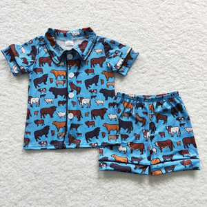 Ropa para Niños, Conjunto de Pijama de Verano de 2 Piezas para Niños Pequeños, Camisa de Manga Corta con Cuello Solapa, Pantalones Cortos con Estampado Occidental, Ropa de Dormir - Product Image 4