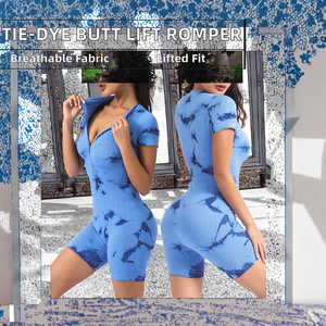 Mono deportivo de camuflaje para mujer, de secado rápido y transpirable, con manga corta acanalada, de una pieza, con cremallera, efecto levanta glúteos, para gimnasio - Product Image 2